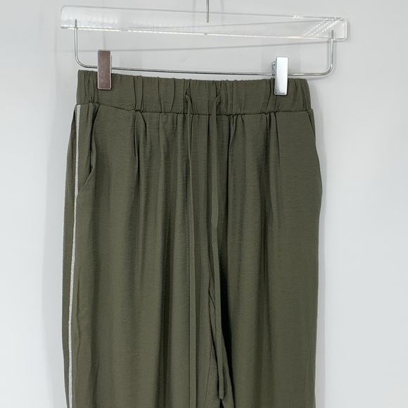 Sen jogger pants olive green silver sparkle leg stripe drawstring waist women XS - Picture 2 of 5